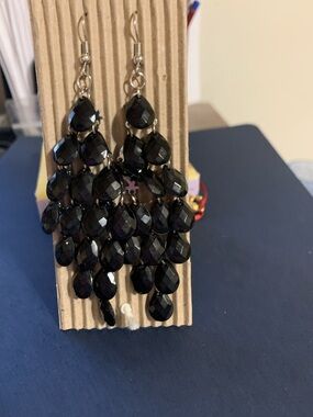 Black Teardrop Chandelier Earrings - Women Jewelry